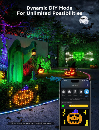 Govee Outdoor Net Lights, 2.8 × 9.4ft with RGBIC and DIY Functions, 480 LEDs Smart Net Lights with 64 Modes for Bush Patio Decor, IP65 Waterproof, Compatible with Alexa & Google Assistant, Green Wire