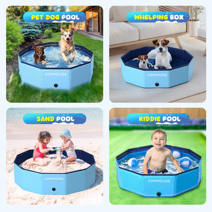 COMMOUDS Foldable Dog Pool, Collapsible Hard Plastic Dog Kiddie Swimming Pool, Portable Pet Bath Tub Wading Pools for Kids and Puppy Small Medium Large Dogs(40inch.D x 8inch.H)