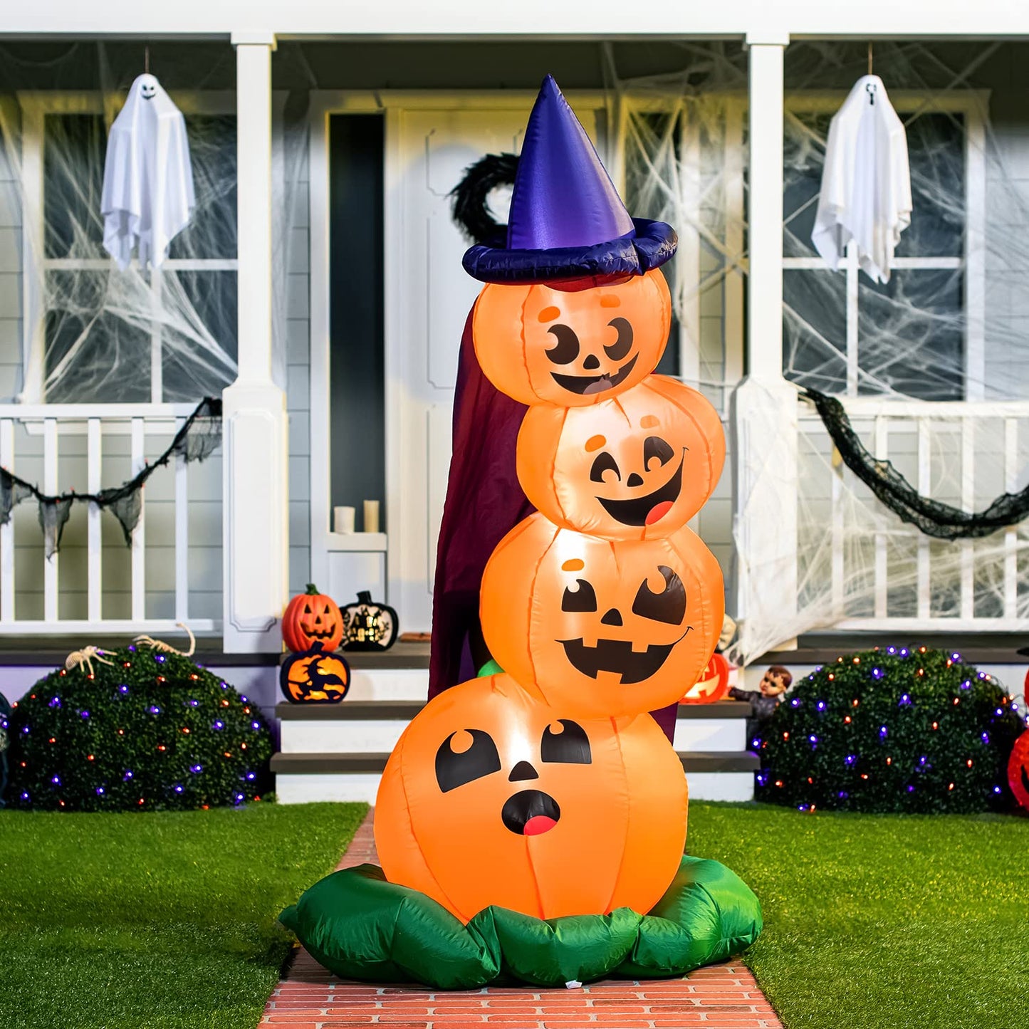 Joiedomi 6 FT Halloween Inflatables Outdoor Decorations, Blow Up Yard Decorations Inflatable Pumpkins with Witch Hat with Build-in LEDs, Stacked Pumpkins Blow Ups for Yard, Halloween Decor