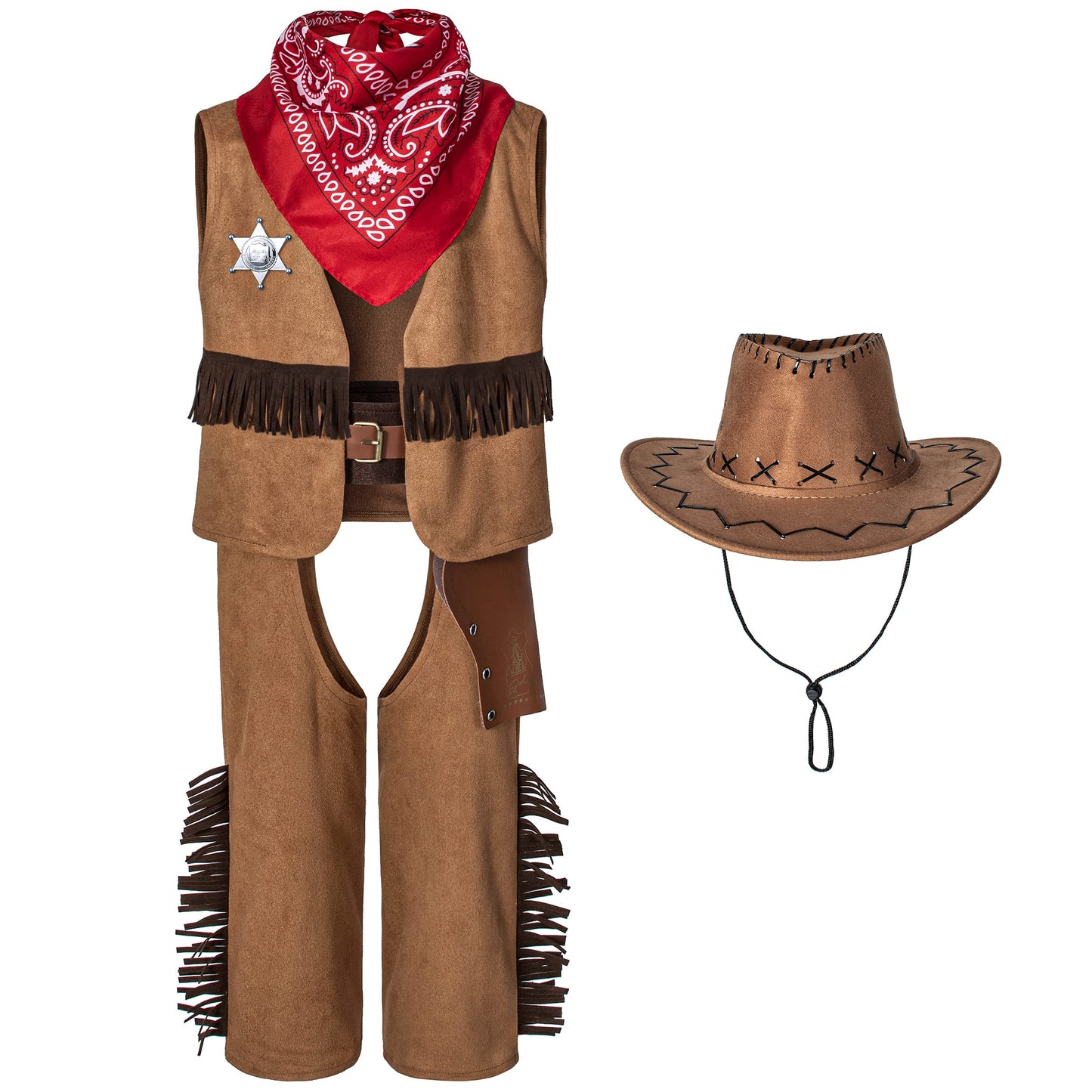 Cowboy Costume for Boys 7pcs Set Kids Dress Up Birthday Party Halloween Cosplay 8-10 Years