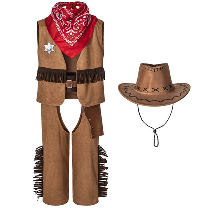 Cowboy Costume for Boys 7pcs Set Kids Dress Up Birthday Party Halloween Cosplay 8-10 Years