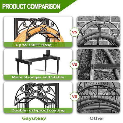Gayuteay Garden Hose Holder - Upgraded Water Hose Holder Holds 151-feet Hose, Heavy Duty Metal Hose Stand Sturdy Freestanding Hose Hanger, Detachable Garden Hose Storage Rack for Outside Yard Lawn