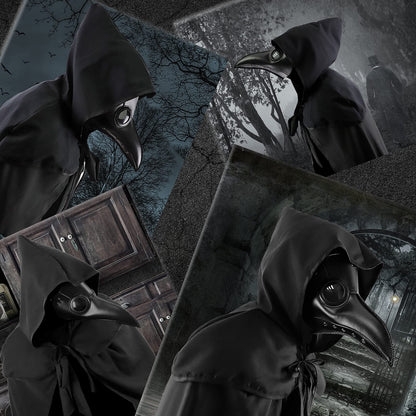 Halloween Plague Doctor Mask Plague Doctor Costume Obito Mask Steampunk Halloween Mask Horror Scary Halloween Mask Costume Props for Party Prom Halloween Gifts Set（3-pc Set） (Black), 12 inches