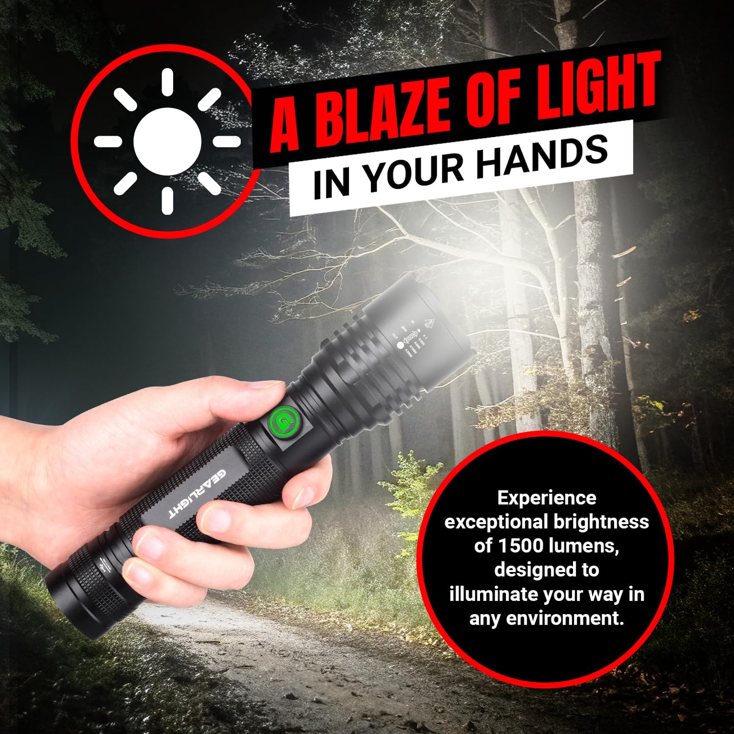 GearLight S2000 LED Rechargeable Flashlight High Lumens - Super Bright, Powerful, Mid-Size Tactical Flashlight for Outdoor Activity & Emergency Use