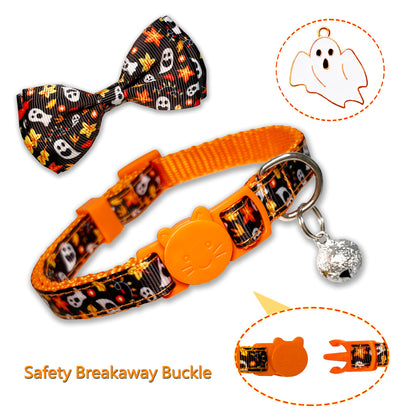 3 Pack Holiday Cat Collar with Bow and Bell, Halloween Thanksgiving Christmas Cat Collar for Boys and Girls Kitties Kittens