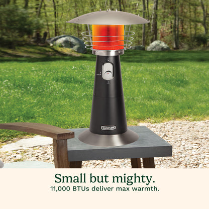 Cuisinart Portable Tabletop Patio Heater, 11,000 BTU Outdoor Propane Heater with Safety Tilt Switch and Adjustable Heat, Burner Screen Guard, 30 sq. Foot Heat Range, Black