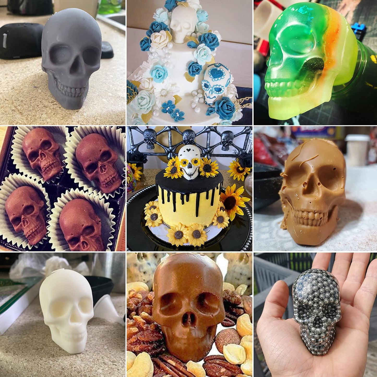 JETKONG Large Skull Ice Mold - 4 Cavity Silicone Skull Ice Maker - Ice Cube Tray for Whiskey, Bourbon, Cocktails and Juice