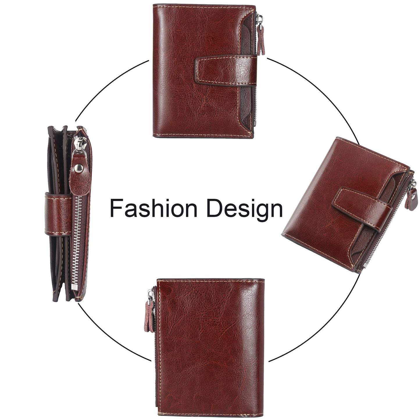 Lavemi Small Compact Women Wallet RFID Blocking Genuine Leather Bifold Purse with ID Windows(Coffee)