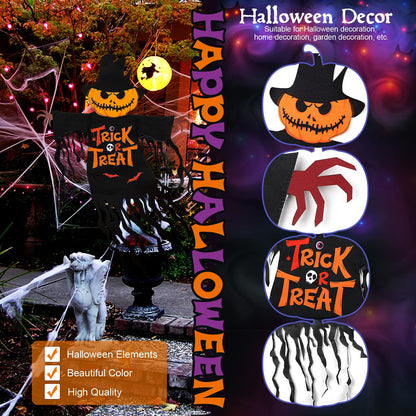 Halloween Garden Flag Outdoor Decorations for Outside Double-Sided Printed, Pumpkin Ghost Winter Yard Flags House Yard Seasonal Decoration 22 x 23 Inch Treat or Trick