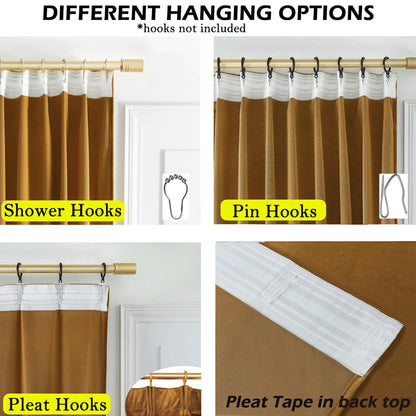 Timeper Gold Brown Pleat Back Tab Velvet Curtains W104 x L84 inches 1 Panel, Room Darkening Solid Home Decor Curtains for Bedroom Living Dining Room Thermal Insulated Luxury Super Soft Window Drapes