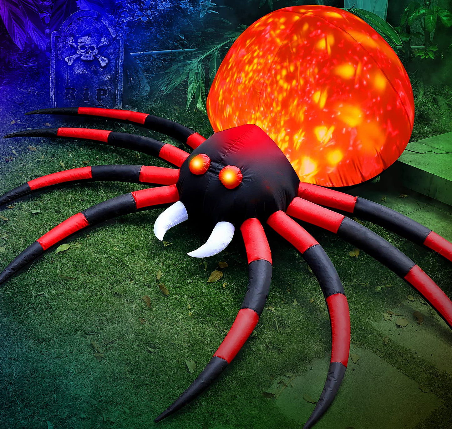 8 FT Halloween Inflatable Spider Outdoor Decorations for Yard, Giant Crawling Spider with LED Rotating Flame, Large Creepy Spider Props for Halloween Party Garden Lawn Patio Outside House Window Decor