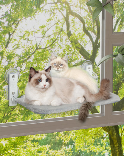 keny Cordless Cat Window Perch, Foldable Cat Window Hammock with 4 Suction Cups, Reversible Cover with Two Different Kinds of Fabrics, 40Lbs Load Capacity Sturdy Cat Window Bed for Cats Inside, Grey
