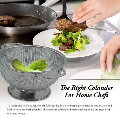 Bellemain Colander for Kitchen – 5 Qt Stainless Steel Strainer with Handle - 18/8 Pasta Strainer Bowl for Pasta, Spaghetti, Vegetables, Fruit, and Pot Draining - Stainless Steel Colander