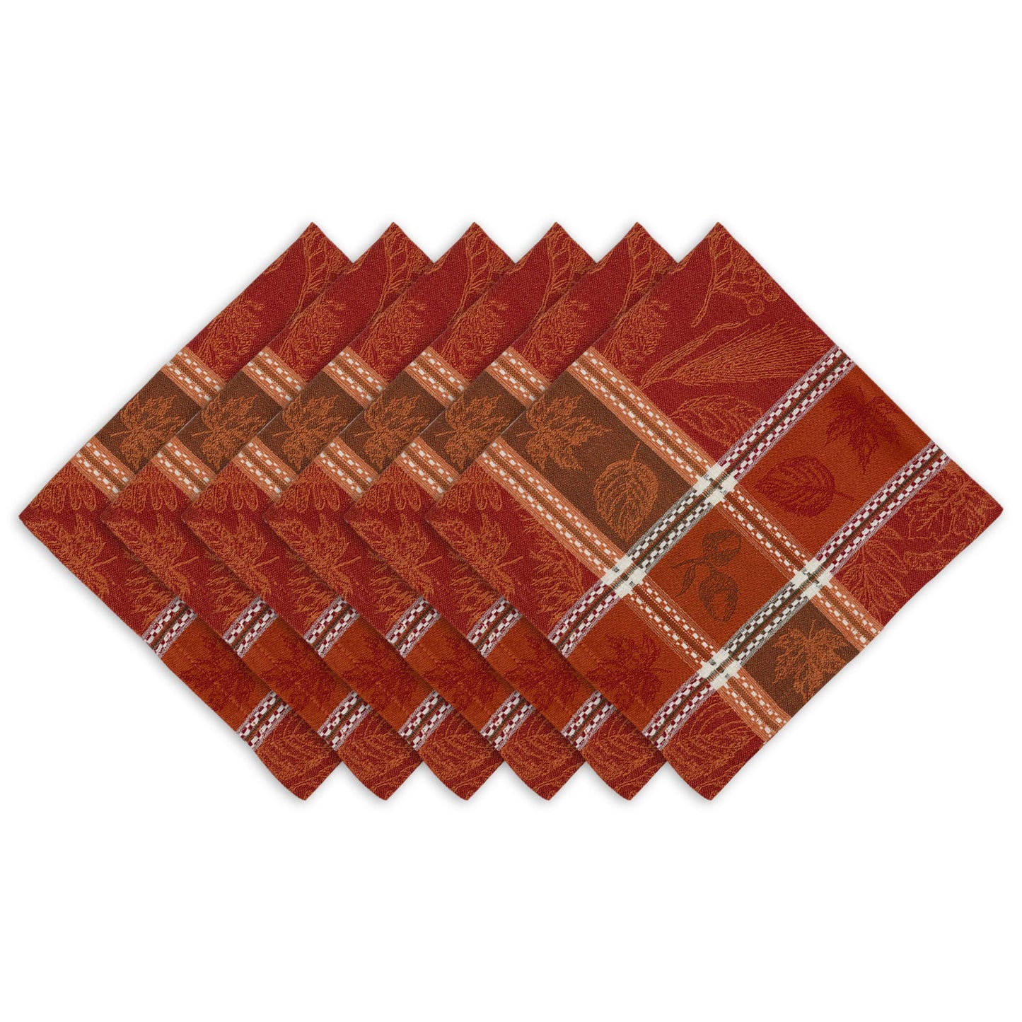 DII Traditional Harvest Wheat Jacquard Collection Thanksgiving Fall Table Décor Damask Cotton, Square Napkin Set, 20x20, Wine Red Botanical, 6 Piece