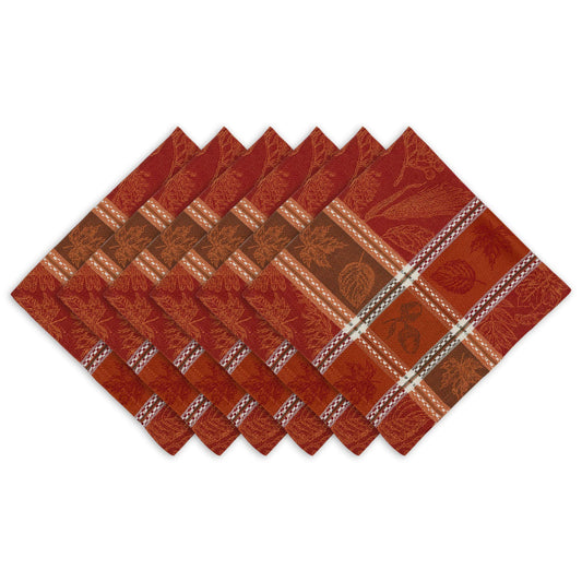 DII Traditional Harvest Wheat Jacquard Collection Thanksgiving Fall Table Décor Damask Cotton, Square Napkin Set, 20x20, Wine Red Botanical, 6 Piece