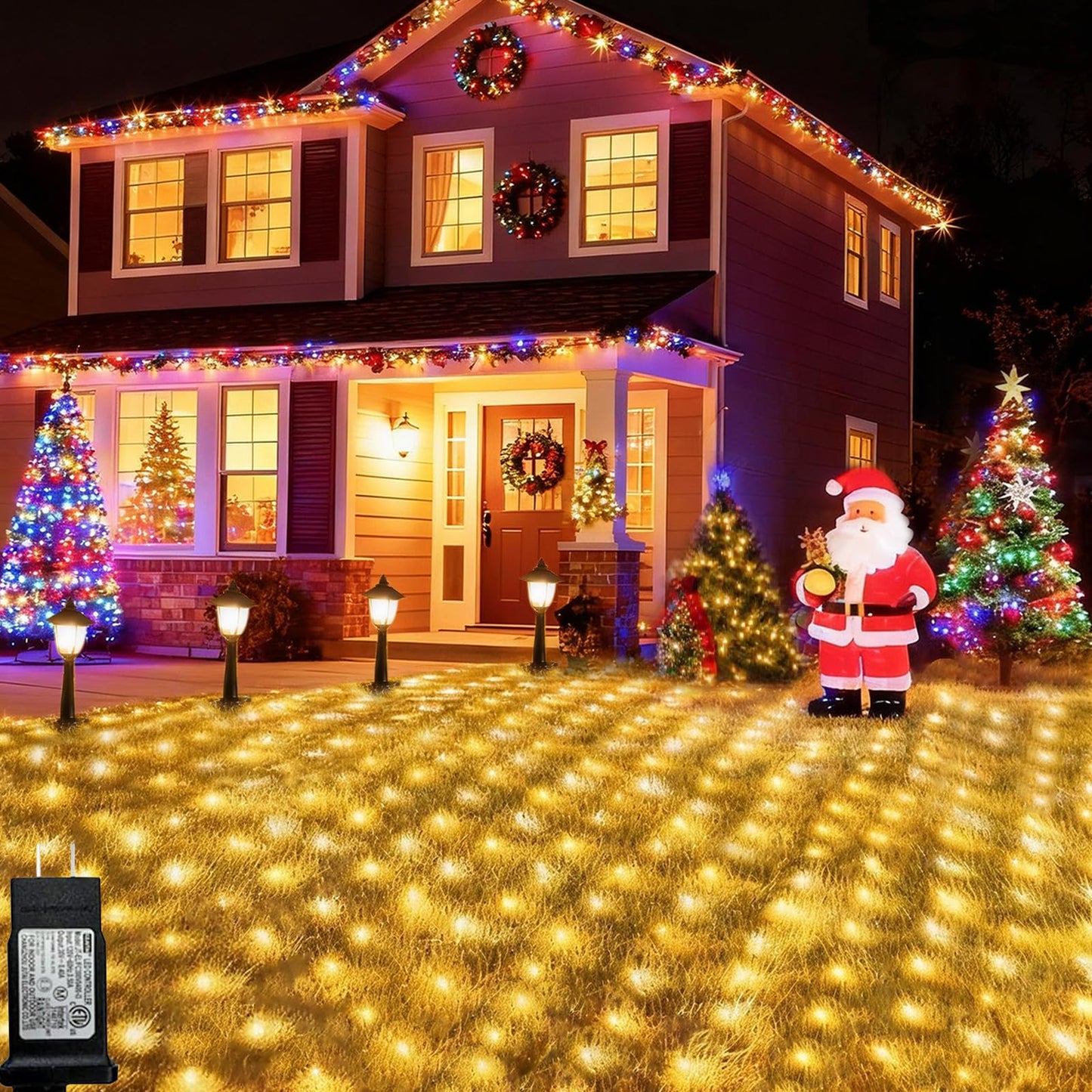 Christmas Net Lights, 360 LED Outdoor Net Mesh Lights for Bushes 21x5 ft, 8 Modes Waterproof Twinkle String Lights Connectable for Christmas Hedge Yard Garden Decor, Warm White