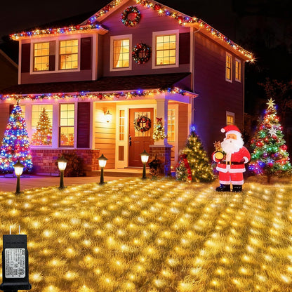 Christmas Net Lights, 360 LED Outdoor Net Mesh Lights for Bushes 21x5 ft, 8 Modes Waterproof Twinkle String Lights Connectable for Christmas Hedge Yard Garden Decor, Warm White