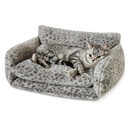 Hollypet Cat Bed Fluffy Plush Mutifuctional Double-Layer Soft Pet Couch Orthopedic Sofa Nest Beds for Small Cats and Dogs, Snow Leopard (21x15x8 inch)