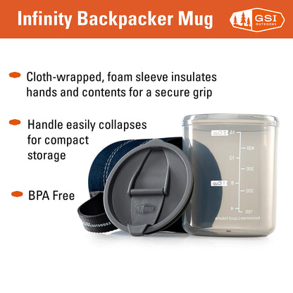GSI Outdoors Infinity Lightweight Neoprene Backpacker Neoprene Mug for Camping and Backpacking - 17 oz - Heathered Blue