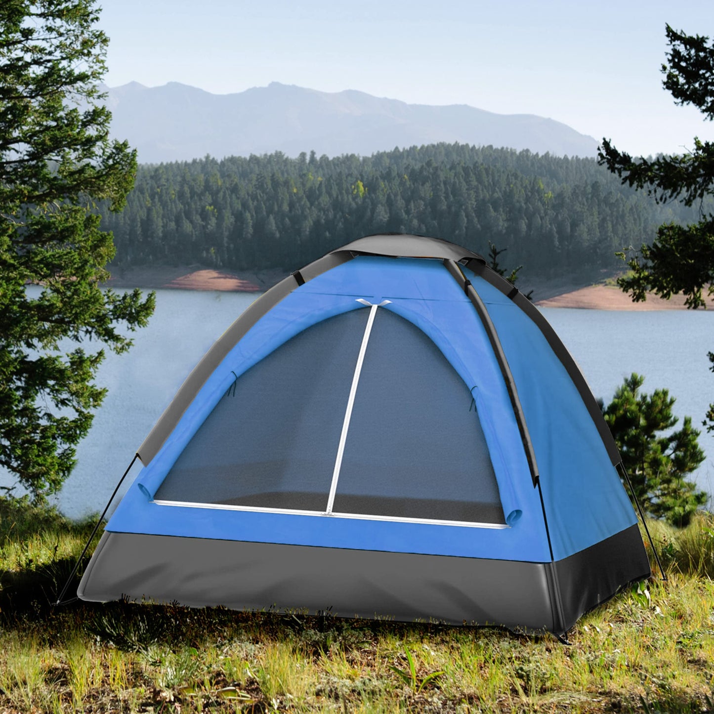 2 Person Camping Tent with Rain Fly and Carrying Bag - Lightweight Outdoor Tent for Backpacking, Hiking, or Beach Use by Wakeman Outdoors (Blue)