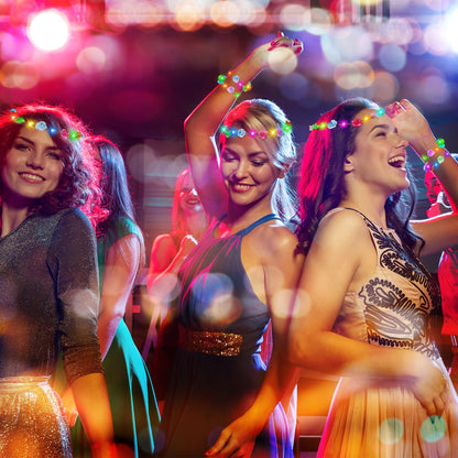 HONLYNE 24 PCS LED Flower Crowns Headbands, Light Up Flower Crowns for Women & Girls, Glow in The Dark Flower Hairbands Wreath for Wedding Beach Party Birthday Cosplay Gifts, Halloween, Christmas