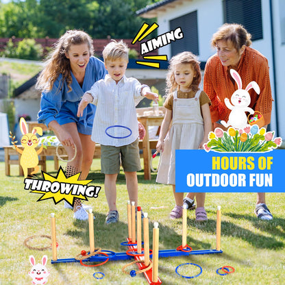 FunforFun! Outdoor Games for Kids 3-12 Upgraded Large Wooden Ring Toss Game with 30 Rings Party Yard Game for Family Outside Toys for 10 11 12 13 14 Years Old Boys Gifts