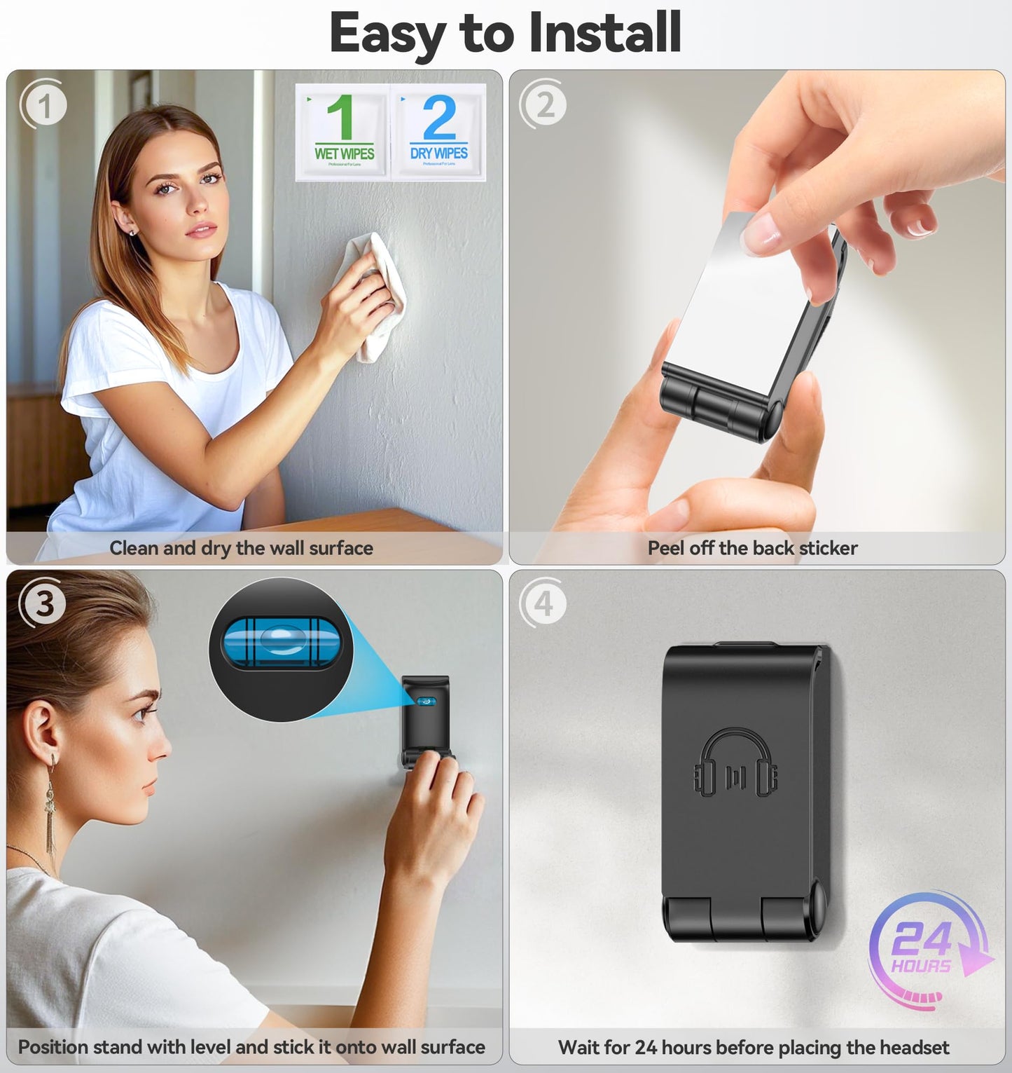 Kosker Headphone Stand, Wall Mount Headset Hanger, Gaming Headphone Holder Hook Clip, Foldable Headset Stand Desk Holder for PC Earphone Accessories, Black (1 Pack)