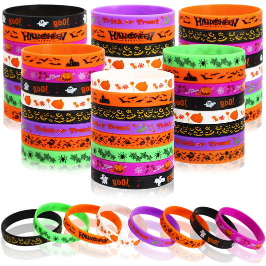 JUNEBRUSHS 64pcs Halloween Party Favors Silicone Bracelets Rubber Wristbands for Halloween Party Trick or Treat Goodie Bag Stuffers Fillers Decorations Accessories Supplies(8 Designs)