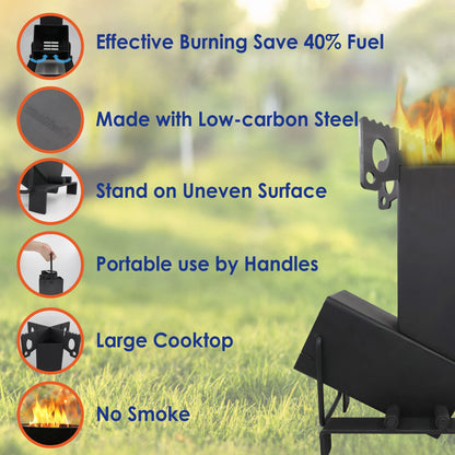 Collapsible Rocket Stove by StarBlue with FREE Carrying Bag - A Portable Wood Burning Camping Stove with Large Fuel Chamber Best for Outdoor Cooking, Camping, Picnic, BBQ, Hunting, Fishing