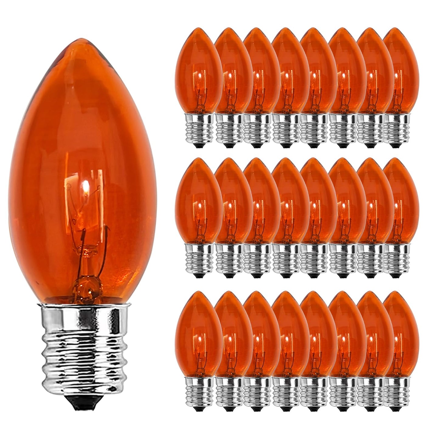 Konictom C9 Orange Halloween Light Bulbs, 25-Pack E17 Base, Waterproof Outdoor Bulbs for Halloween Decorations, Patio & Yard Lighting, Spooky Glow for Parties, Pathway & Events