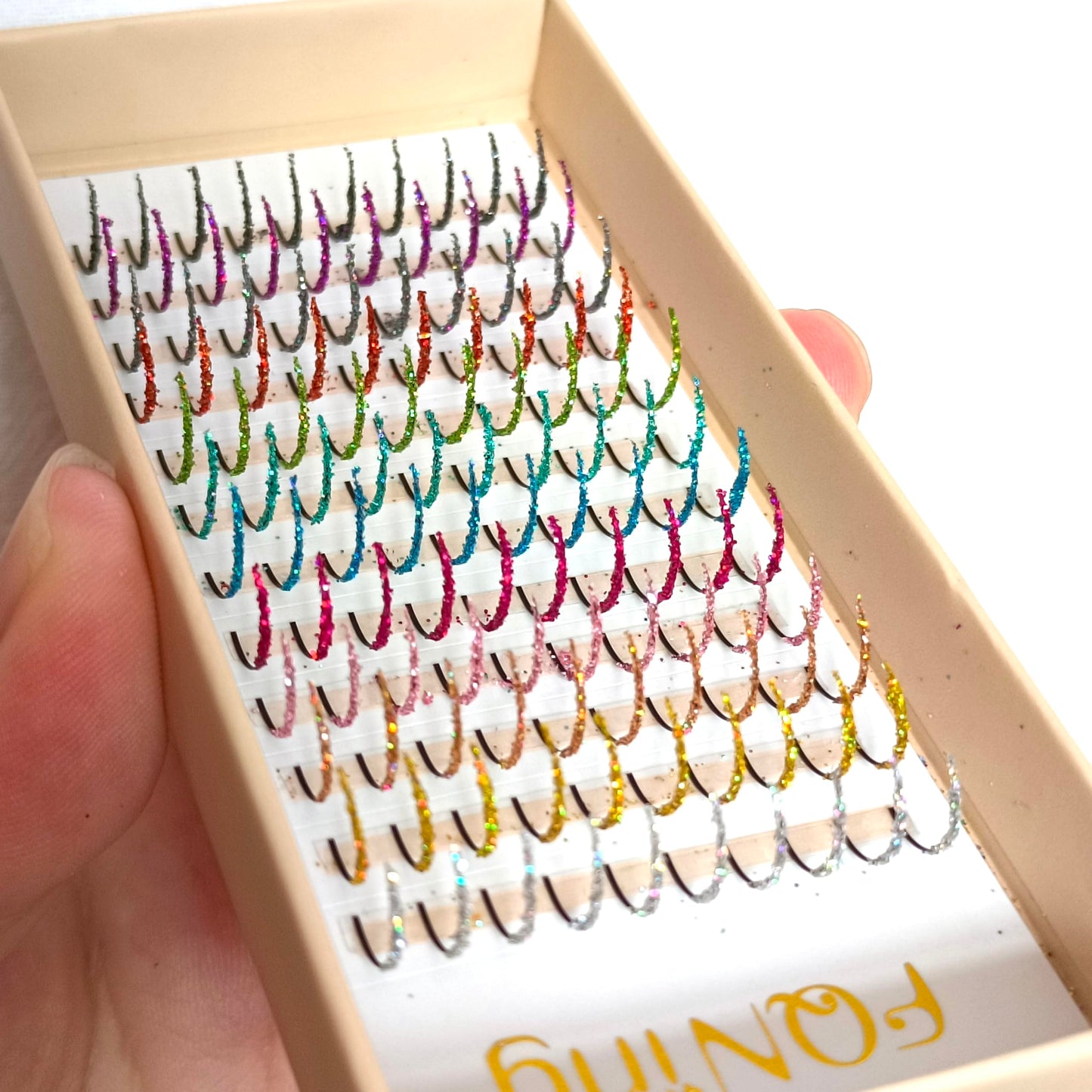 FQNing Glitter Lash Extensions Laser 12 Colors Individual Spikes Eyelash Extension Professional Supplies 15mm (Mix-12 Colors)