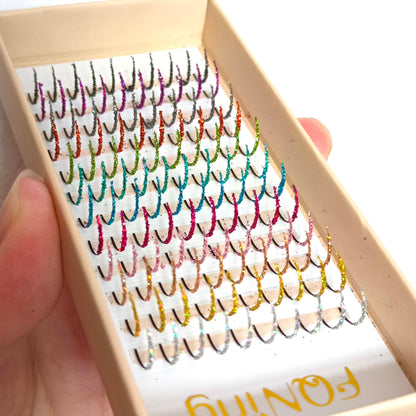 FQNing Glitter Lash Extensions Laser 12 Colors Individual Spikes Eyelash Extension Professional Supplies 15mm (Mix-12 Colors)
