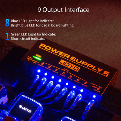 JOYO Built-in 4400mAh Rechargeable Battery Guitar Effect Pedal Power Supply 8 Outputs 9V 12V 18V (100mA, 500mA) Jacks & 5V/1A USB Port (JP-05)