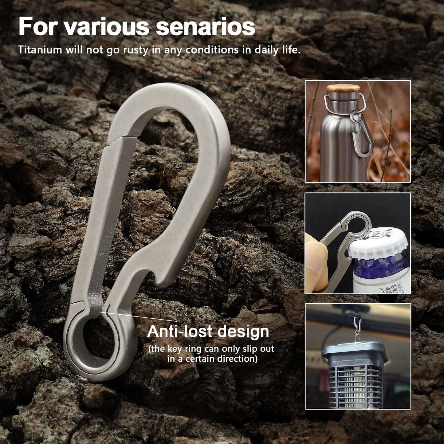 Green Beret Tactical Titanium Carabiner Clip Hook EDC Small Heavy Duty Keychain Clips Anti-Lost Quick Release Key Chain for Keys, Medium