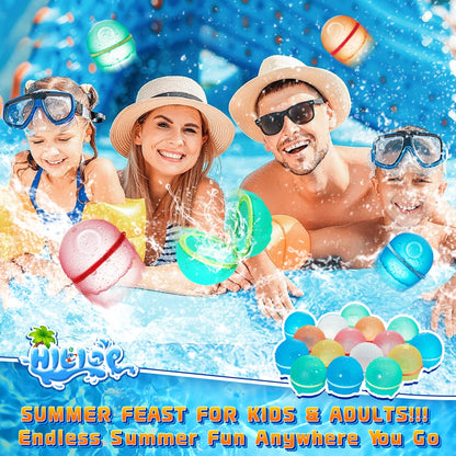 Hiliop 16PCS Reusable Silicone Refillable Water Balloons for Kids & Adults, Self-Sealing with Magnetic & Mesh Bag