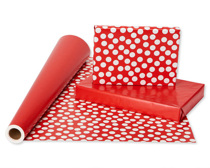 American Greetings Jumbo Reversible Red Wrapping Paper Roll for Christmas, Valentine's Day or Any Occasion (175 sq. ft., 1 Extra Large Roll-30 in. x 70 ft.) White Polka Dots
