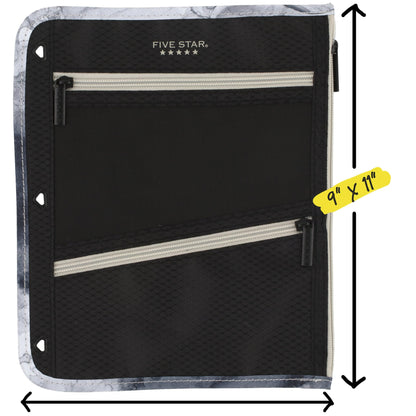 Five Star Pencil Pouch, Pen Case, 3-Pocket Zipper Pouch, Fits 3-Ring Binder, Storage Organizer for Classroom Supplies Earbuds Chargers Cables Makeup, Black/Grey (506420A-ECM)