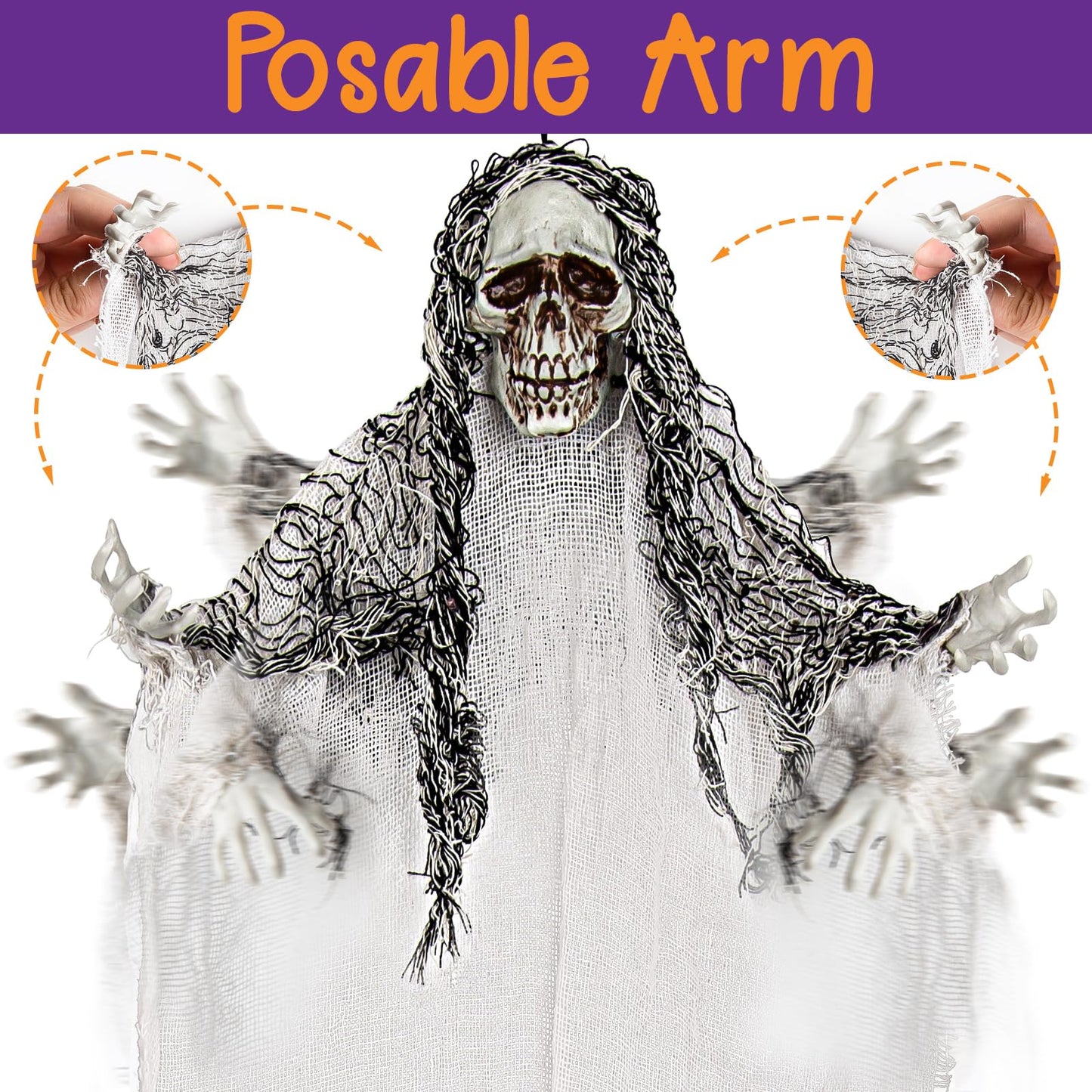 Halloween Hanging Skeleton Ghosts (3 Pack), One 36” and Two 32” Halloweens Grim Reapers, Flying Ghosts for Haunted House Prop Décor, Indoor/Outdoor Halloween Decorations