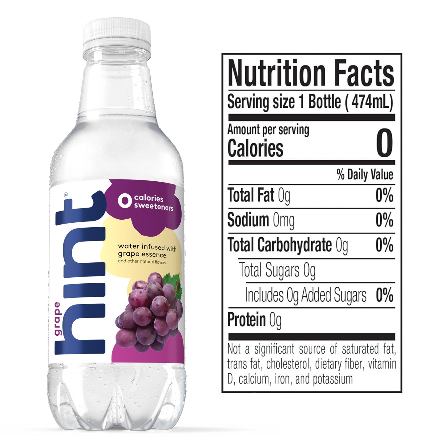 Hint Fruit-Infused Bottled Water, Grape - Sugar Free Flavored Water with Zero Calories, Naturally Flavored, and No Artificial Sweeteners - 16 Fl Oz (Pack of 12)