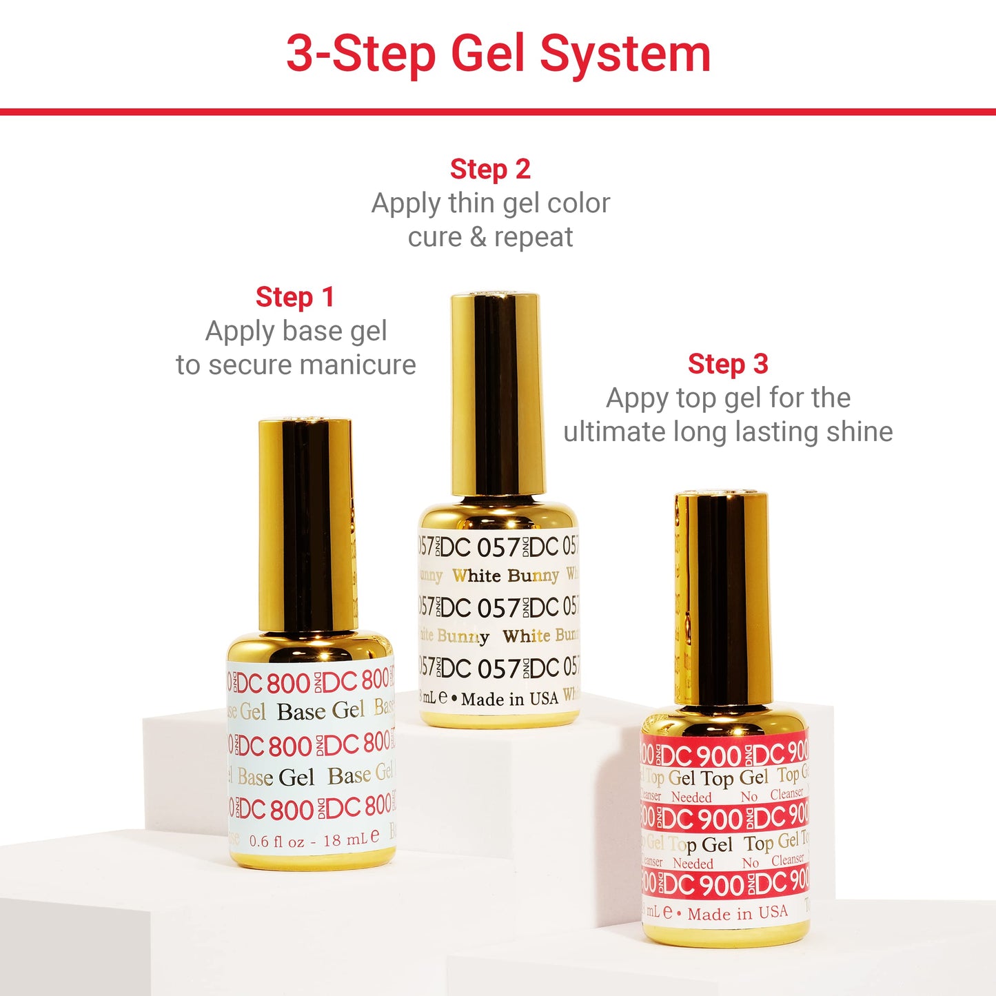 DND DC Base Gel and Top Gel Polish No Cleanse Set, UV/LED GelBase Polish 800 and No Cleanse Top Coat 900, Salon Professional Gel Polish Duo, 0.5 Fl Oz Each