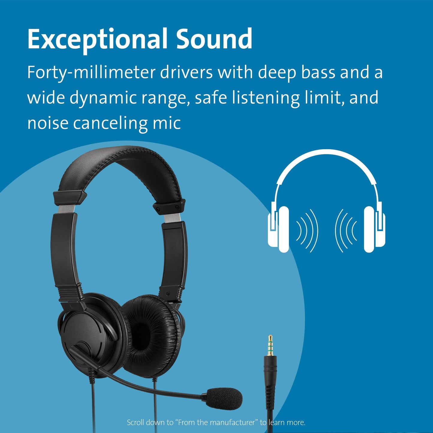 Kensington Hi-Fi 3.5mm Headphones with Mic & Volume Control Button (K33597WW)