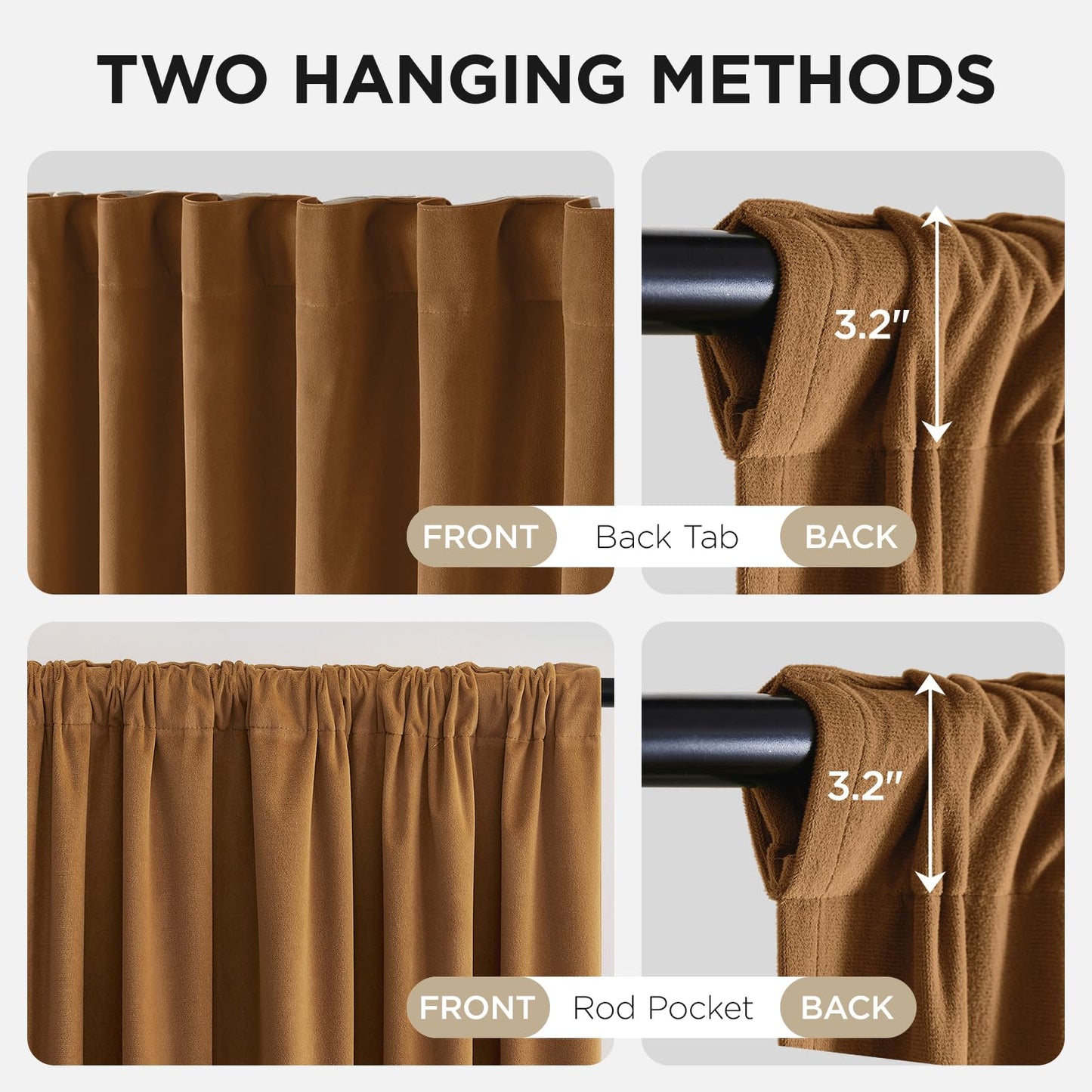 Joydeco Golden Brown 100% Blackout Curtains 90 Inch 2 Panels, Luxury Thermal Brown Velvet Curtains for Bedroom Living Room, Soundproof Blackout Window Drapes, Rod Pocket & Back Tab (52W x 90L)
