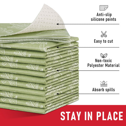 Cooyes Drawer & Shelf Liner for Kitchen Cabinets, Breathable Cloth Material, Machine Washable, Refrigerator Liners with Non-Slip Particles, Keep Produce Fresh Longer, 12 Pack, 12" * 24", Sage Green