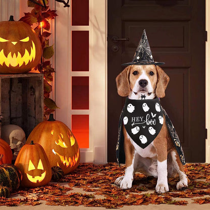 Halloween Dog Bandanas 2 Pack Adjustable Triangle Ghosts Boo Dog Outfits Cute Halloween Pet Bandanas Puppy Scarf Holiday Scarves for Small Medium Large Boy Girl Dogs