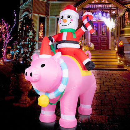7FT Halloween Inflatables Cute Inflatable Halloween Inflatable Santa with Pink Pig Halloween Decorations Outdoor Halloween Blow Up for Yard, Outside, Built-in LED Lights with Tether