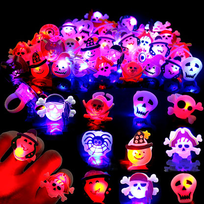 DERAYEE Halloween LED Rings for Kids, 50Pcs Light Up Ring Toys Halloween Party Favors Flash Finger Lights Glow in The Dark Treats Goodie Bag Fillers