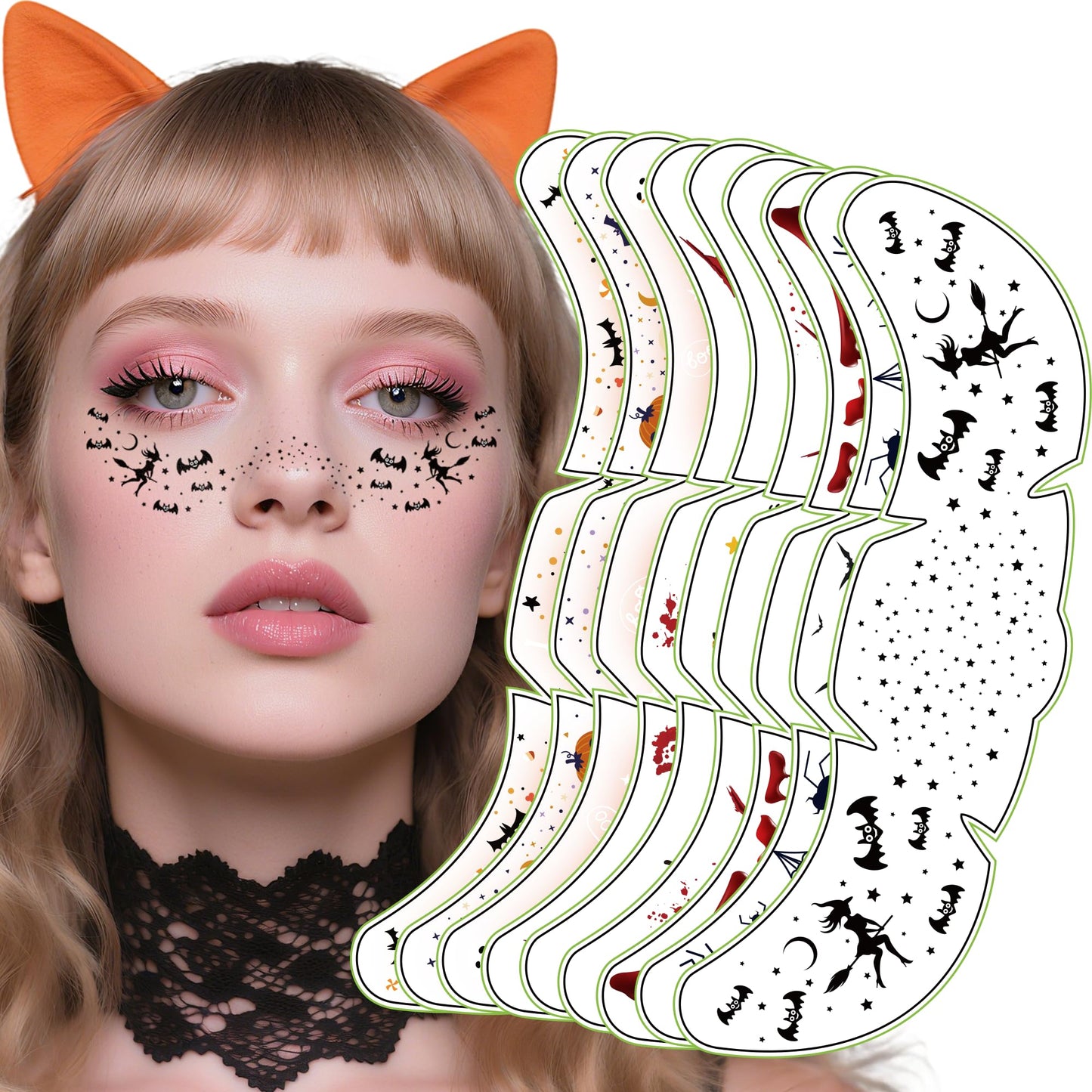 Halloween Costumes Woman 2025-9 Pack Black Bat Freckles Face Tattoos | Halloween Makeup for Adult - Rave Accessories Shirts Pajamas Treats Party Favors Supplies,Halloween Games Toys Gifts Crafts