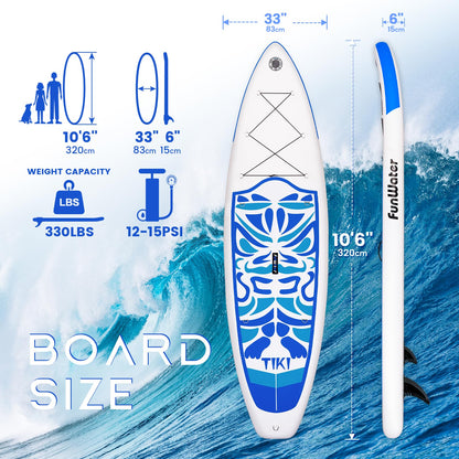 FunWater Inflatable 10'6×33"×6" Ultra-Light (17.6lbs) SUP for All Skill Levels Everything Included with Stand Up Paddle Board, Adj Floating Paddles, Pump, ISUP Travel Backpack, Leash,Waterproof Bag