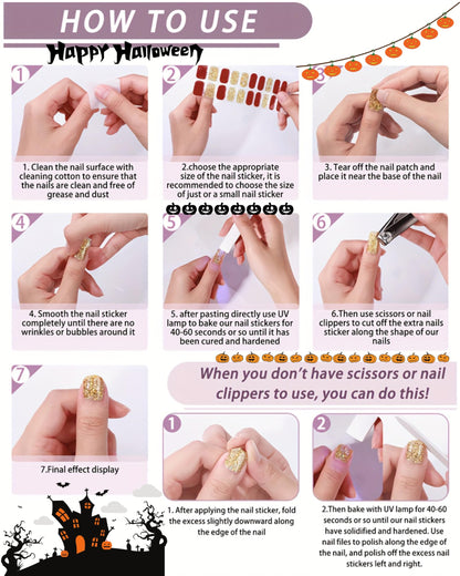 LabTabBa 20pcs Halloween Semi Cured Gel Nail Strips - Salon Quality DIY Wraps,UV Needed