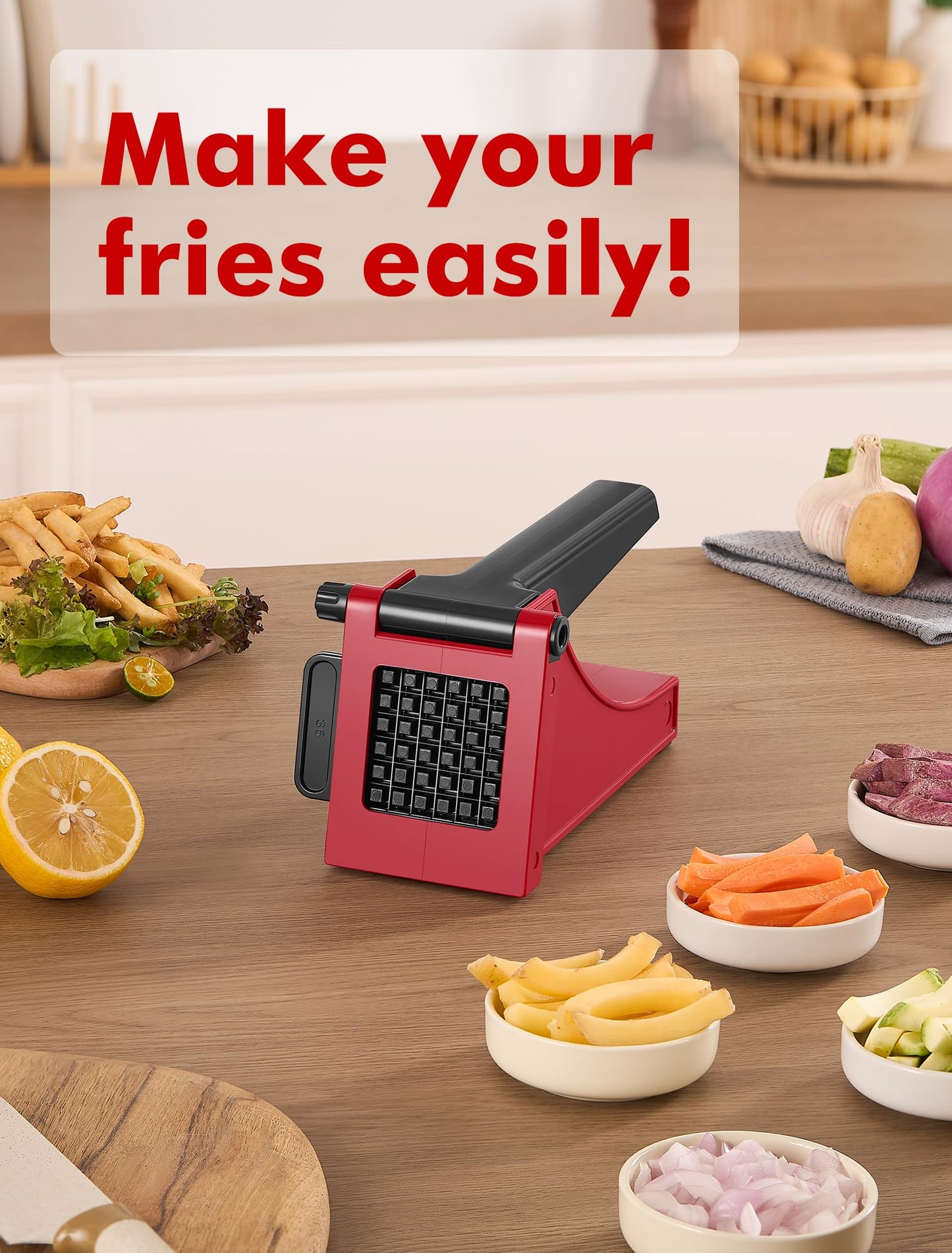 French Fry Cutter, Geedel Professional Potato Cutter for French Fries, Potato Slicer French Fry Maker for Carrot, Cucumber, Onion, Zucchini and more